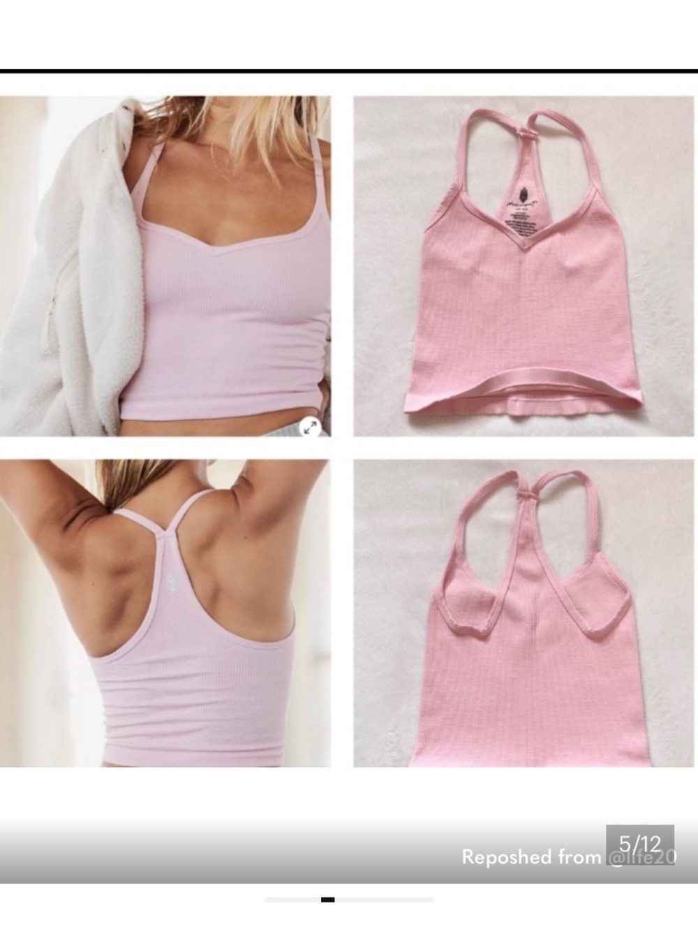 Free People Light Pink Ribbed Racerback Crop Tank